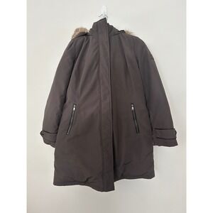 Lauren Ralph Lauren Down Hooded Parka Faux Fur Trim Coat Brown Grey Large 46369T